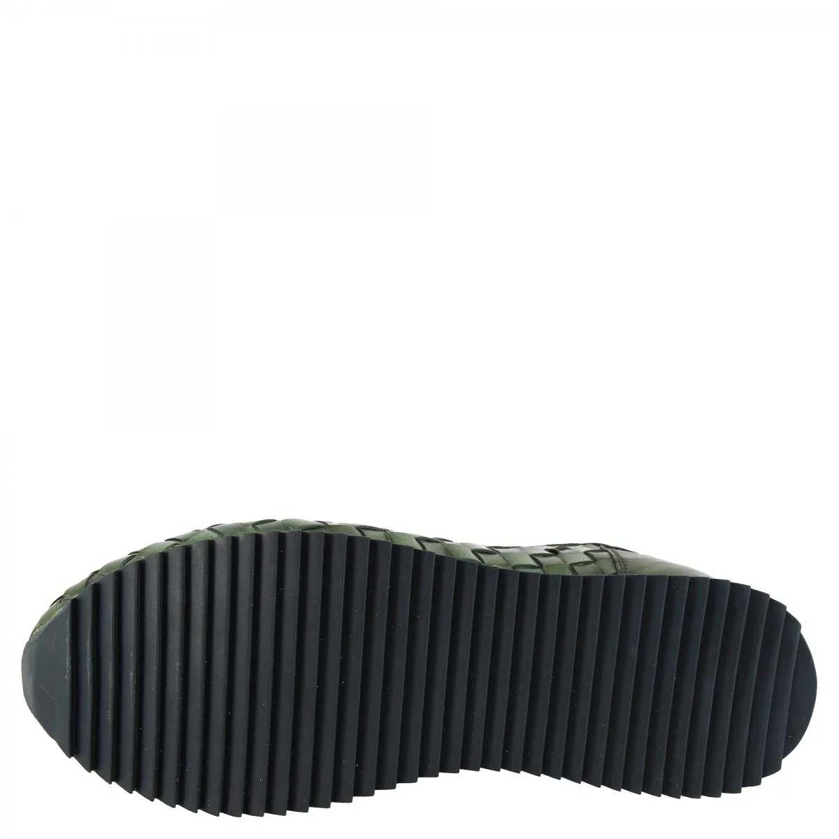 Sneakers casual da uomo fatte a mano in pelle intrecciata verde