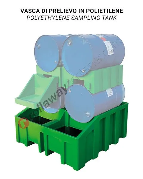 Stazione di stoccaggio per fusti olio in plastica con vasca di raccolta da litri 450