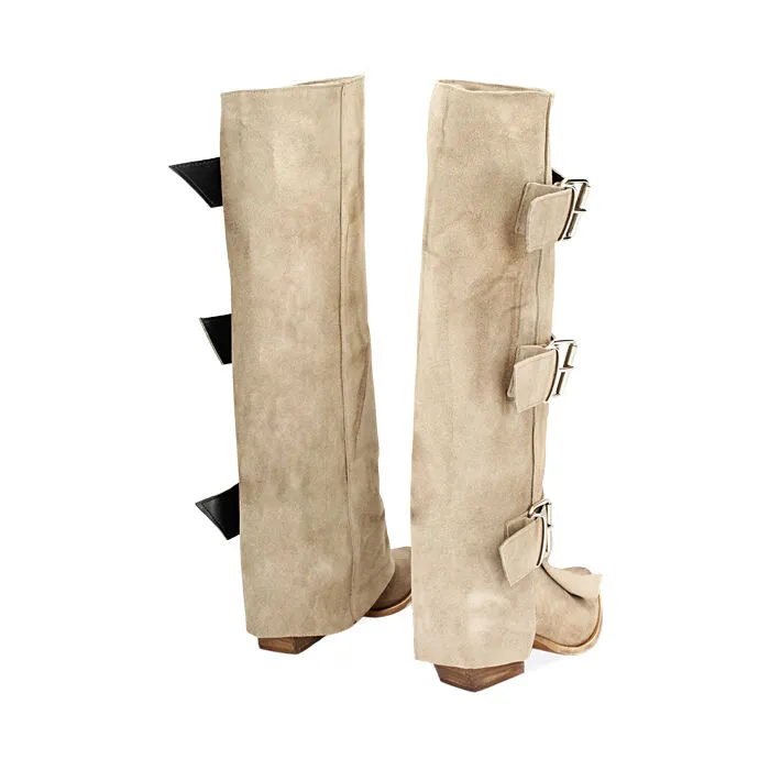 Stivali texani taupe in camoscio, tacco 7 cm
