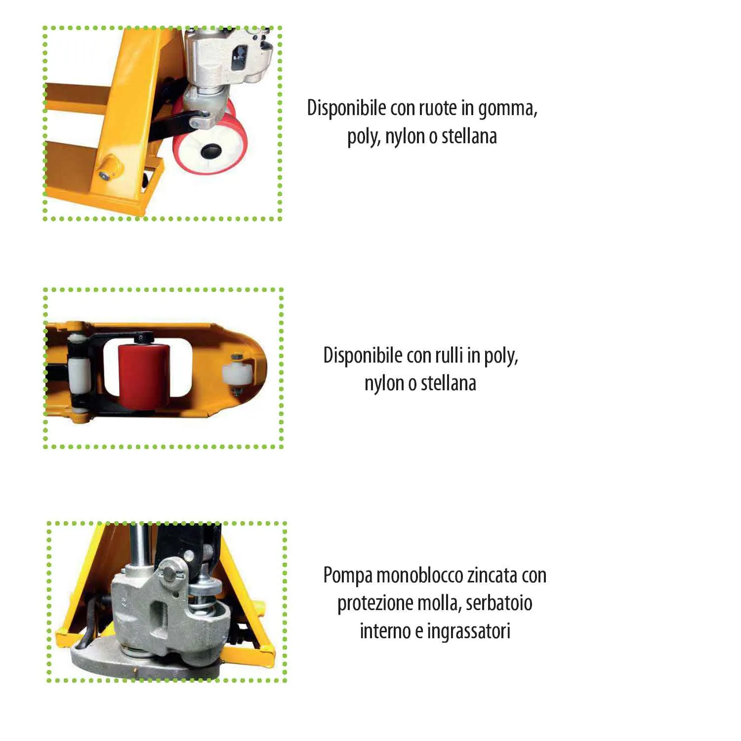 Transpallet manuale con doppi rulli portata max 2500 kg e forche da 1150x540 mm